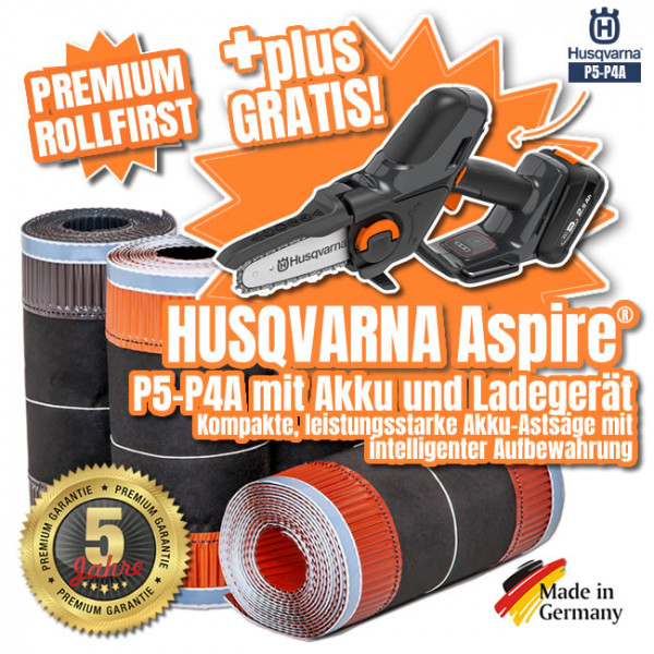 300 m Rollfirst Premium Vlies 320 mm x 5000 mm + Husqvarna Akku-Astsäge Aspire P5-P4A+B45/C70